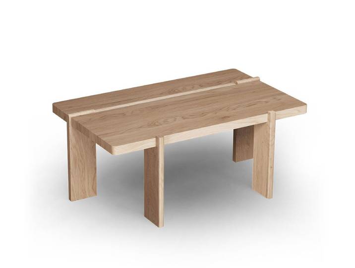 Feldmann-Wohnen Couchtisch Travertino (einzigartige Holzmaserung, Wildeiche Gebleicht, mit Travertin Naturstein, 1-St., moderne Optik, einzigartige Holzmaserung), Massivholz Wildeiche Gebleicht, mit Travertin Naturstein
