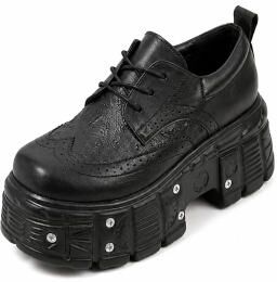 LightInthebox Women's Black Gothic Platform Oxfords - Metal Studded Brogue Creepers for Halloween Costumes, Punk Streetwear