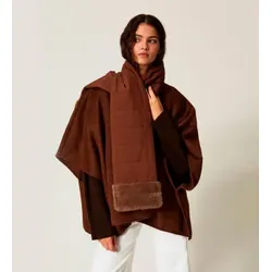 Twinset für Damen. 262TO5510 Poncho aus Wollstoff mit brauner Fransenborte (OSFA), Lässig, Polyester