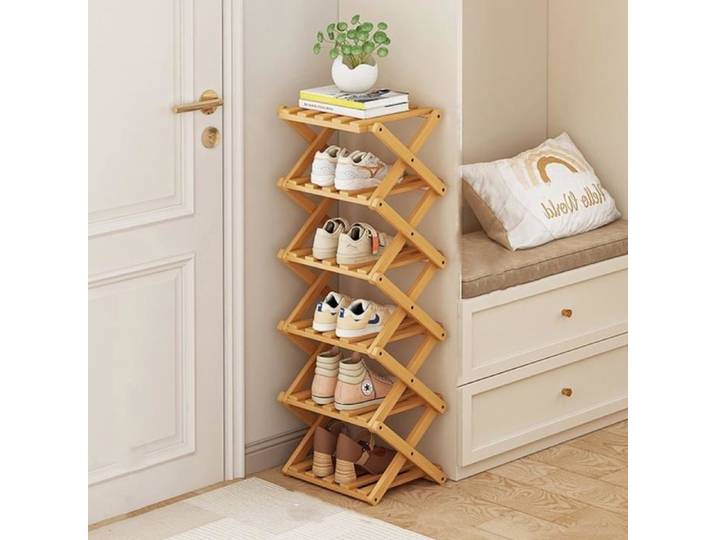 Étagère à chaussures - XZXWZX - Bambou pliante - 6 étages - Naturelle - Pliable multifonctionnelle