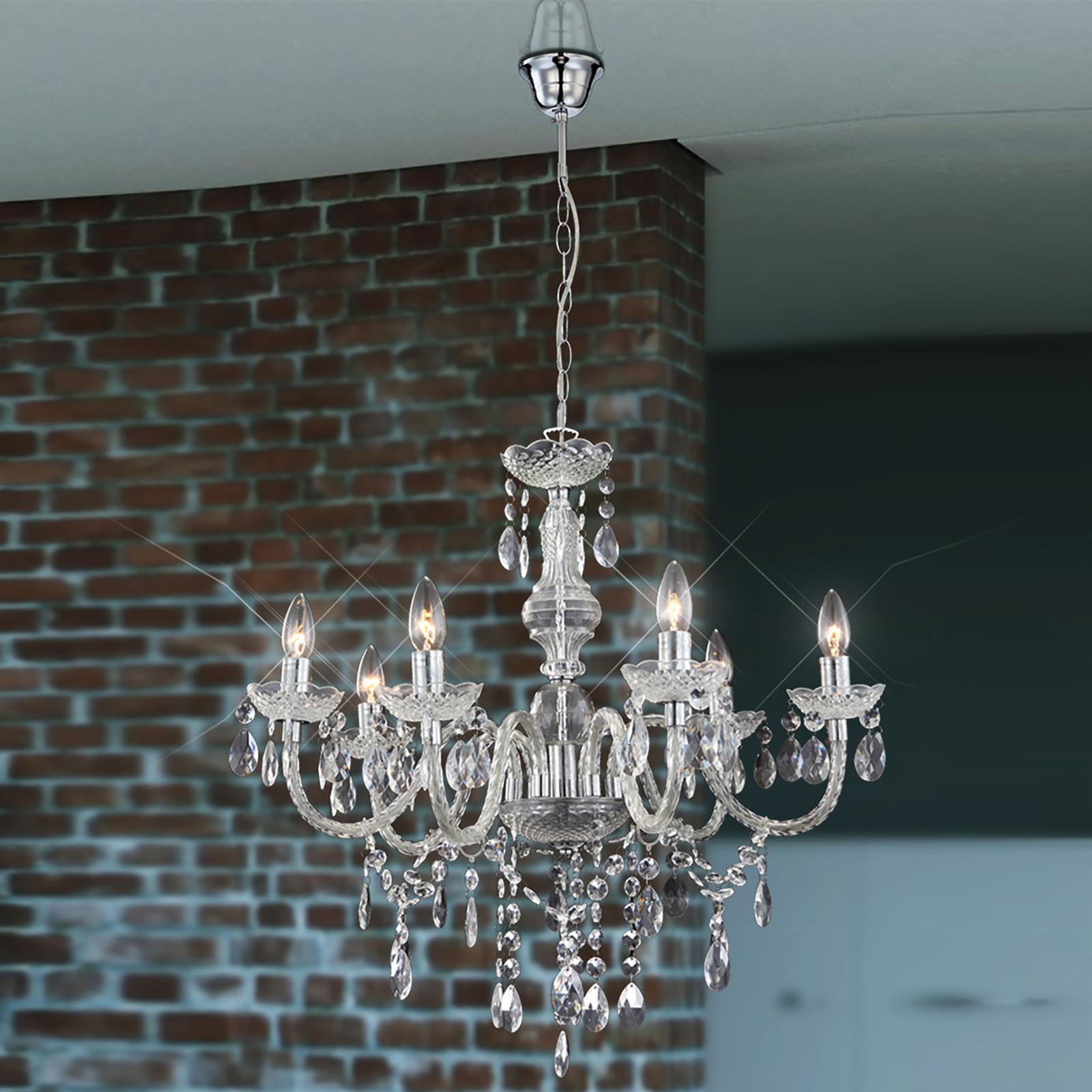 home24 Kroonluchter Cuimbra type A zilver/transparant Ø 67cm