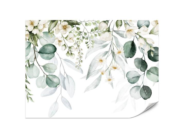 FOTOTAPETE für Schlafzimmer Aquarell Blätter Blumen Weiß 200x140