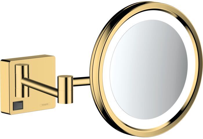 Hansgrohe AddStoris Rasierspiegel 41790990 3-fach Vergrößerung, mit LED Leuchte, Wandmontage, polished gold optic