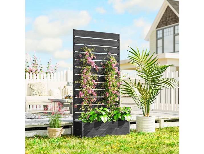 Outsunny Jardinière Surélevée 64L Treillis Bois-Plastique Aluminium
