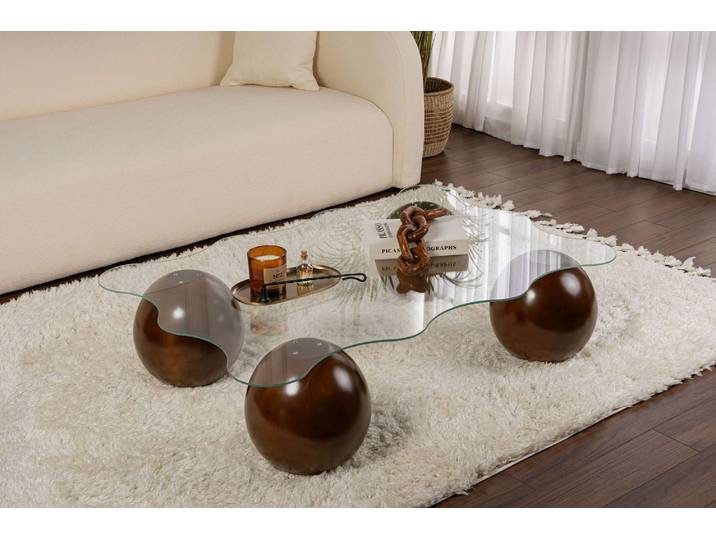 Couchtisch Trevano - gehärtete Tischglasplatte mit Wellensilhouette - Walnuss-Transparent - Luxusbetten24