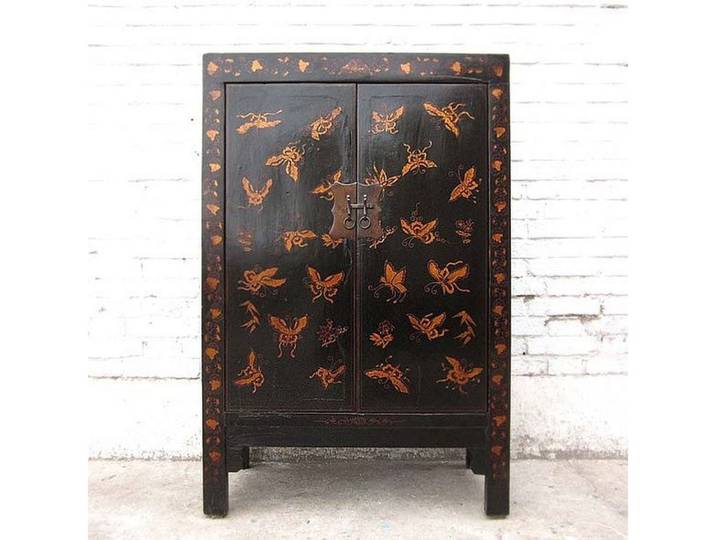 Luxury-Park-Direct Kommode China Shanxi 1910 antike Kommode Ulme schwarz mit goldener Verzierung