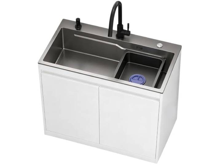 Küchenspüle mit Unterschrank 80x45x85cm Edelstahl Grau Set Effizientes Ablaufset mit Siphon & Siebkorb gegen Verstopfung & Geruch, langlebige Edelstahlspüle mit Unterschrank Komplett