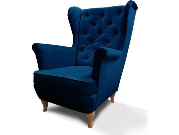 Beautysofa Chesterfield-Sessel Falco marineblau mit Holzbeinen, Dunkelblau, 82x102x92 cm, Wohnzimmer, Sessel, Chesterfield-Sessel