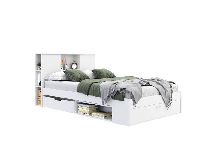 Bett Holz MADELYN mit Stauraum und Schublade 120 x 200 cm weiss