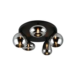 Deckenlampe Deckenleuchte Wohnzimmerlampe Metall schwarz matt Glas grau D 63,5cm