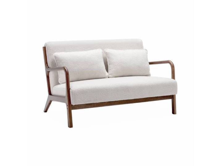 sweeek - Banquette scandinave 2 places bois d'hévéa teinté noyer clair et bouclette LORENS