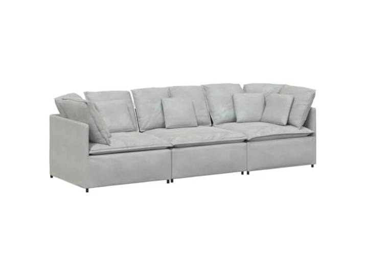 KKgypkn Modulares Samtsofa Hellgrau 3-teilig mit Kissen Metallrahmen, Holzarmlehnen, Textilene-Sitzfläche, Schaumstofffüllung, langlebig