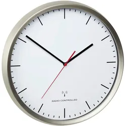 Funkuhr Wanduhr Weiß/Edelstahlfarben