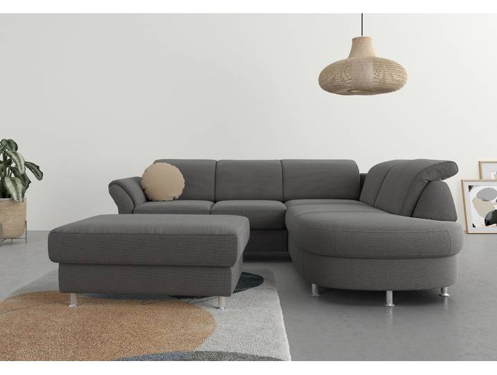Ecksofa, Webstoff, Grau 250×212 cm, Bettfunktion & Kopfteilverstellung, Modern, sit&more