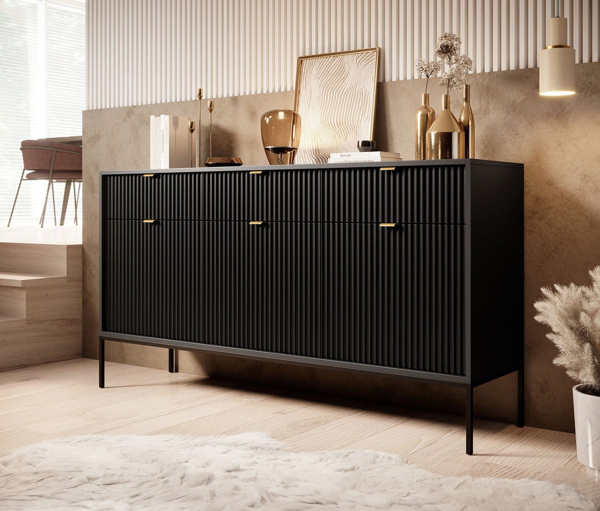 Meubella Dressoir Navil Zwart 154 cm