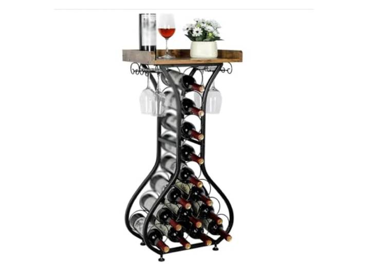 Hhmmei2024-23 Weinregale für die Küche Freistehendes Weinregal im Vintage-Stil aus Schmiedeeisen und Holz