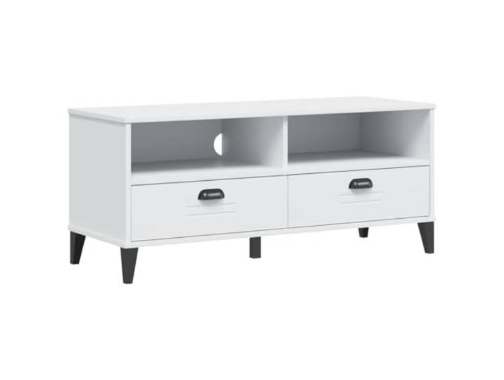 LKJephalotrope TV-Schrank VIKEN Weiß Holzwerkstoff Lowboard 106 cm Moderne Fernsehkonsole für das Wohnzimmer mit zwei Schubladen, offener Ablage und integrierter Führung für Kabel.