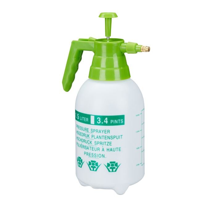 Relaxdays Set van 10 handmatige drukspuiten, 1,5 liter, wit/groen