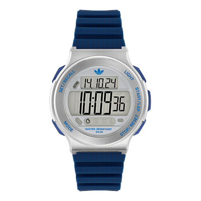 Chronograph ADIDAS ORIGINALS "EXPRESSION THREE DIGITAL", blau, Armbanduhren, Damen, Chronograph, Quarzuhr, Armbanduhr, Herrenuhr, Damenuhr,Silikonarmband,Stoppfunktion
