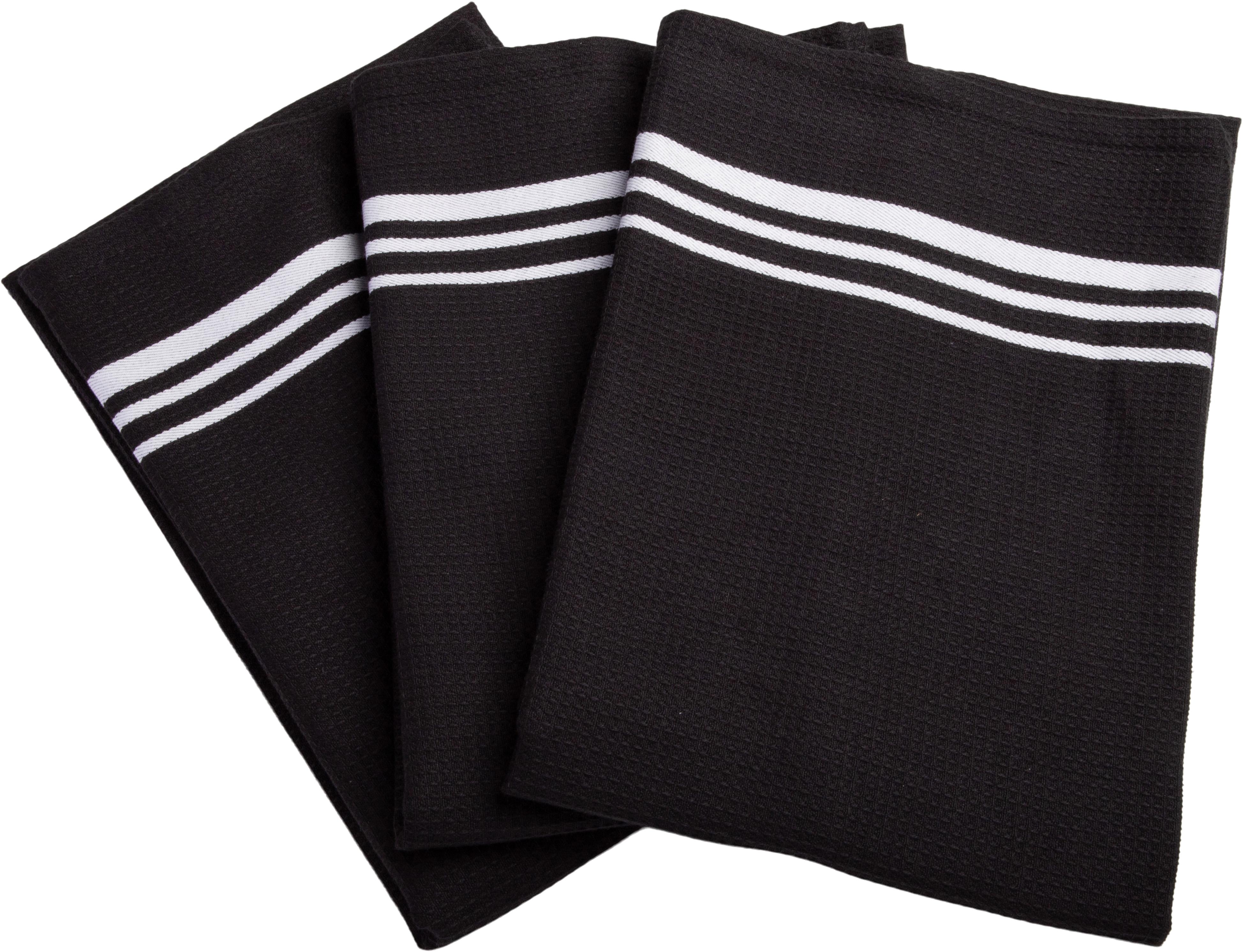 Geschirrtuch STUCO "Waffel, farbig", schwarz (schwarz, weiß), B:50cm L:70cm, 100% Baumwolle, Geschirrtücher, Geschirrtuch schwarz, weiß 3 Stk., 100 % Baumwolle