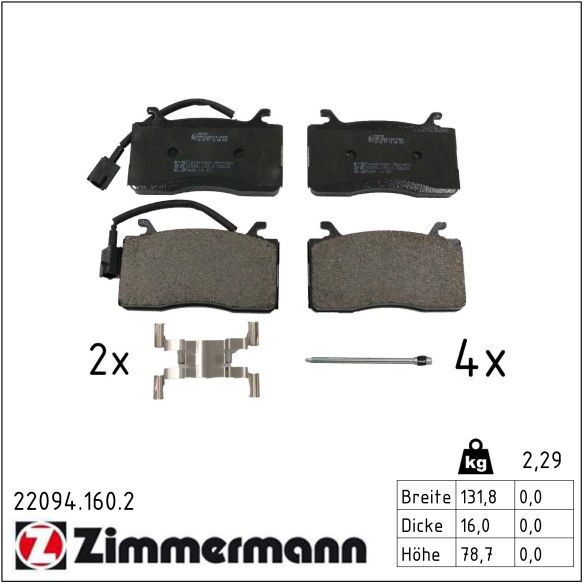 Zimmermann Bremsbelagsatz, Scheibenbremse 220941602 Vorderachse Für Alfa Romeo