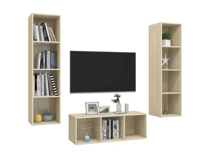 Promo 2026 Jeu de meubles TV 3 pcs banc TV meuble hifi vidaxl TABLE TV - Chêne sonoma - Bois d'ingénierie - M2115977
