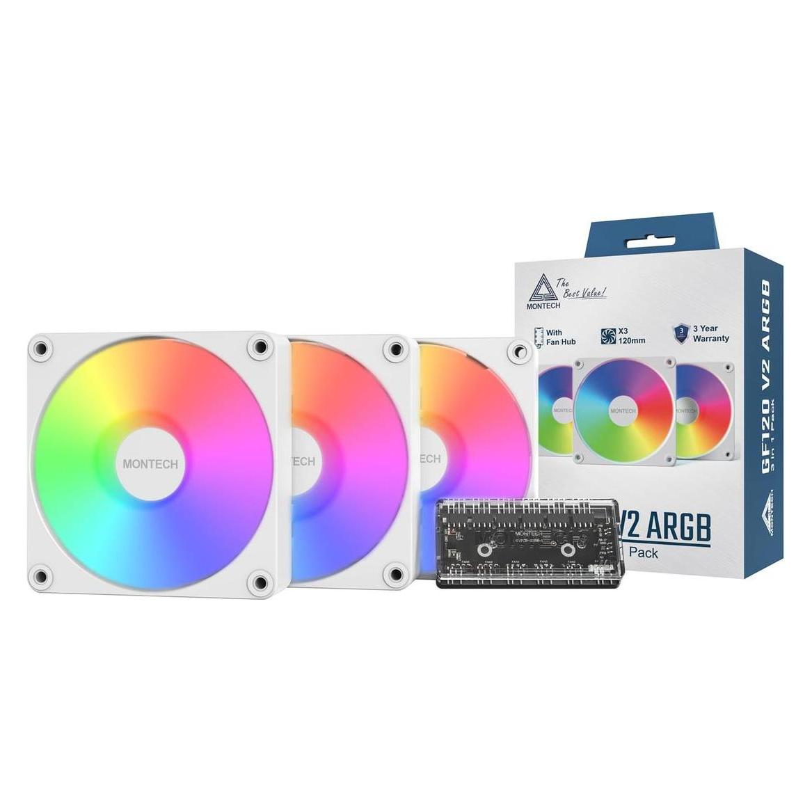 Montech CASE FAN 120MM GF120 V2/ARGB PWM 3I1(W) (120 mm, 3x) (GF120 V2 ARGB PWM 3I1(W))
