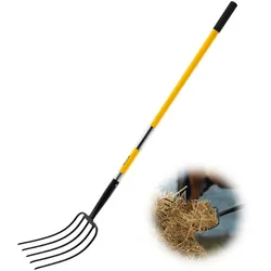 VEVOR Dunggabel 1450 mm, 5-Zinken-Heugabel mit Fiberglasstiel, Mistgabel, Mistforke, Gartenforke, Spatengabel aus geschmiedetem Stahl für Heu, Kartoffelkompostierung, Umpflanzen und Belüftung