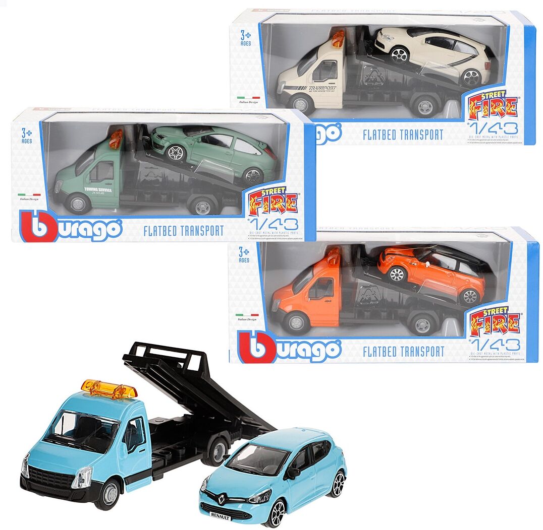 Burago Colección Street Fire Camion Remolque + Coche Metal 1:43 .