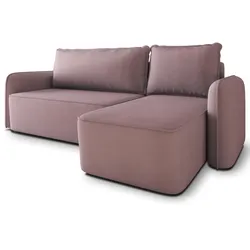 ECKSOFA DOLVER Rosa Plüsch-Stoff mit Schlaffunktion