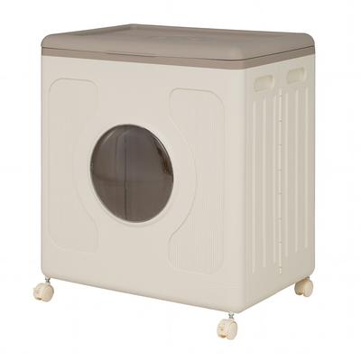 COSTWAY 45 L Kunststoff‑Aufbewahrungsbox, Wäschekorb mit Rollen, Deckel & Sichtfenster, tragbar für Wäsche, Schlafzimmer, Grau