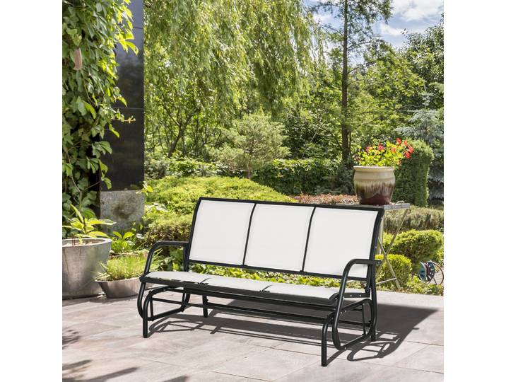 Outsunny Banc Bascule 3 Places Métal Toile Beige 147x70x85cm
