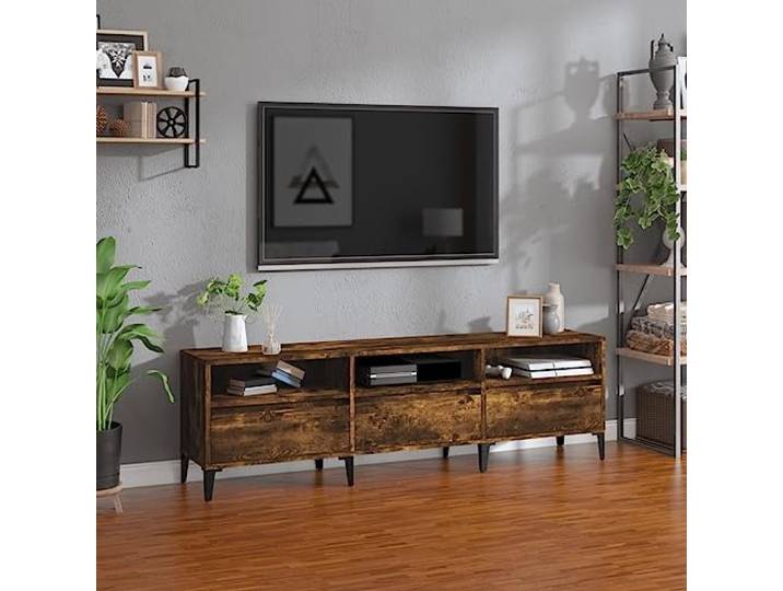 HEFZGDB TV-Schrank Räuchereiche 150x30x44,5 cm Holzwerkstoff mit reichlich Stauraum für Unterhaltungselektronik und Medien, langlebiges Wohnzimmer Möbelstück für Multimedia Geräte