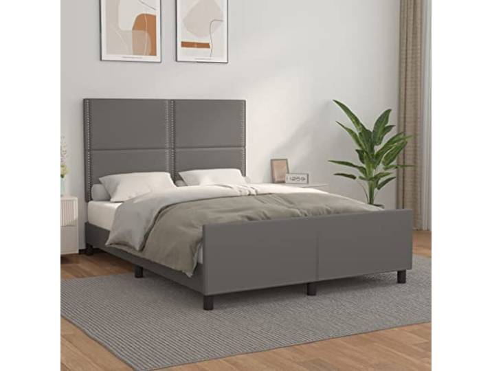 YNGBHFNOP Kunstleder höhenverstellbares Bettgestell Grau 140x200 cm Bettgestell mit Kopfteil Grau 140x200 cm Kunstleder verstellbar Stützbeine Stabil Schlafzimmer Polsterbett Rahmen