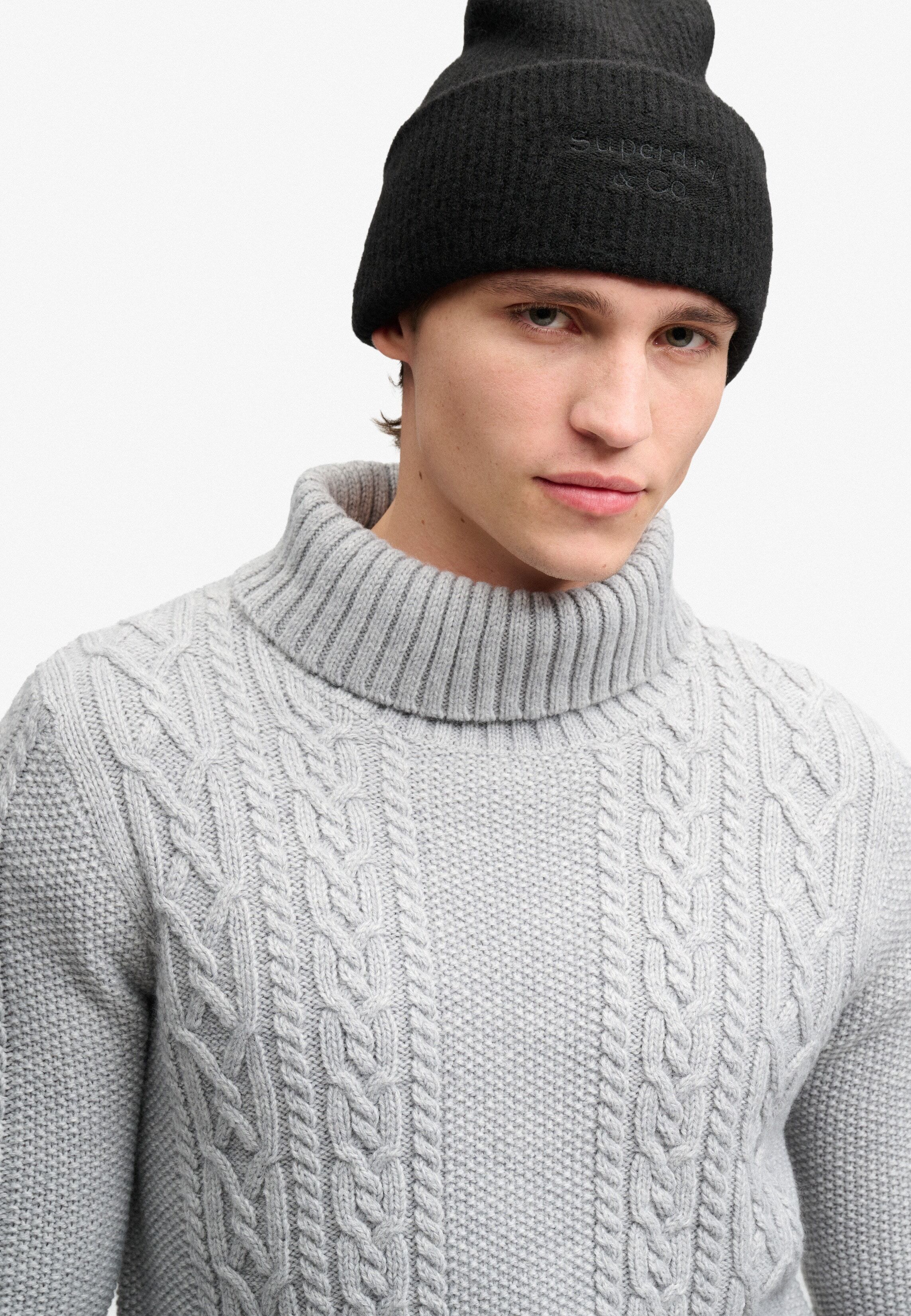 Strickmütze SUPERDRY "HERITAGE RIB KNIT BEANIE HAT", Damen, schwarz, Strick, Materialmix, unifarben, Mützen Strickmütze, Materialmix, regular fit