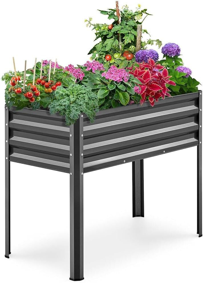 Dakota Fields Metal Elevated Planter Grey 86 x 45 x 80cm