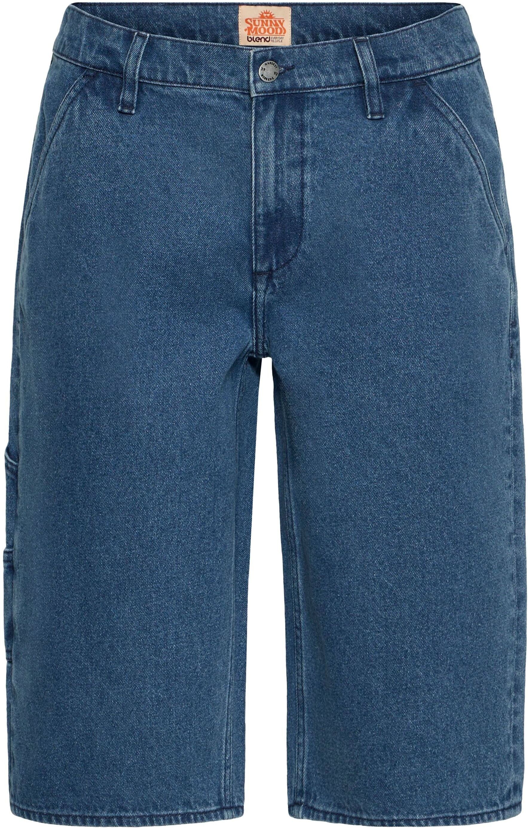 Bermudas BLEND "Bermudas BHIgs Losse Fit Carpenter", Herren, Gr. L, N-Gr, blau (denim middle blau), Obermaterial: 100% Baumwolle CO., Hosen Bermudas