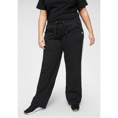Jogginghose H.I.S, Damen, Gr. 46, N-Gr, schwarz-weiß (schwarz n), Obermaterial: 60% Baumwolle, 40% Polyester, bequem lang, Hosen Jogginghose, Große Größen