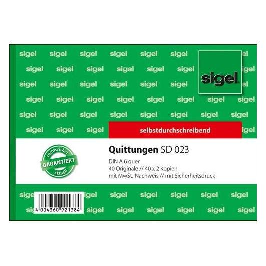 Sigel Formularbuch "Quittung", mit MwSt.-Nachweis, A6 quer (SD023)