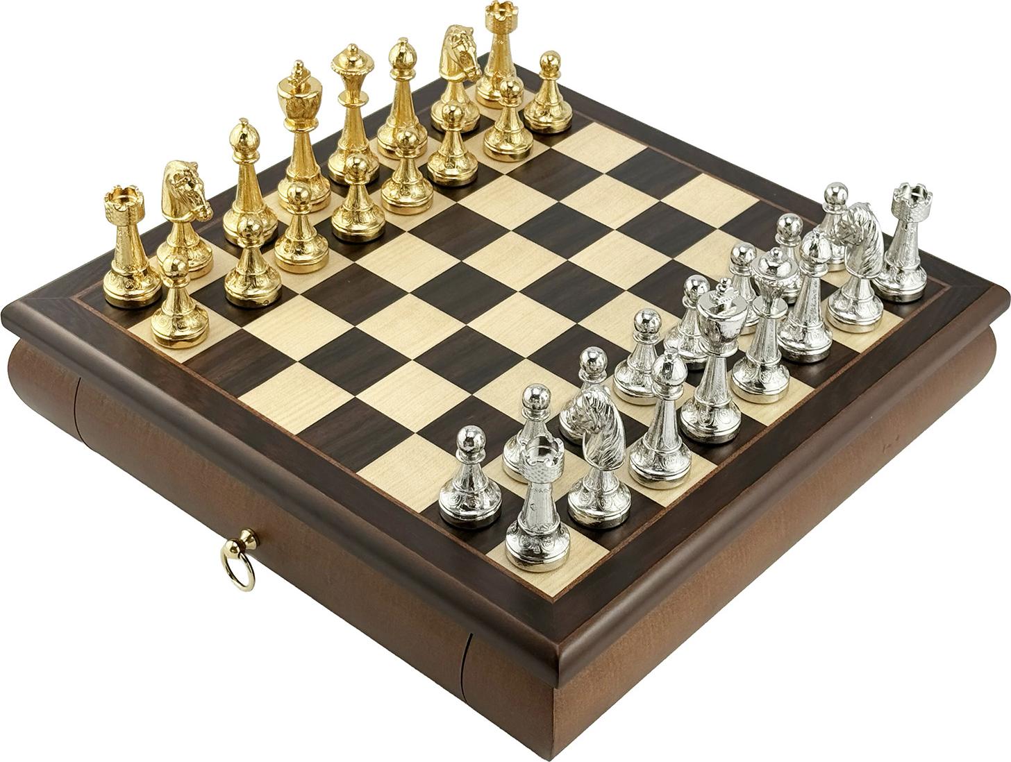 s Staunton-Schachset aus 24K Gold und 925 Silber mit 32 cm Spielbrett