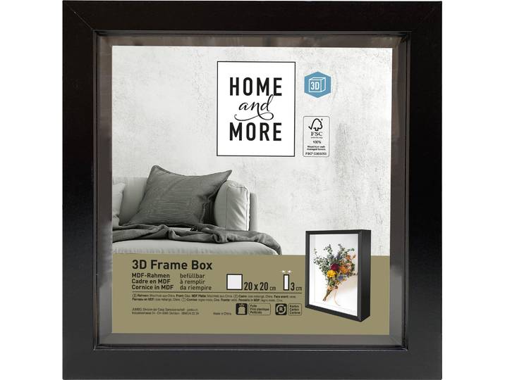 Home and More Bilderrahmen 3D Frame Box 20 x 20cm Schwarz MDF