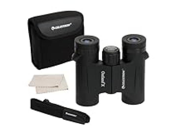 Celestron 71341 Outland X 10x25 Compact Roof Prism Binoculars, Black Jumelles performantes de poche, grossissement 10x, corps blindé en caoutchouc, étanche, prismes BaK-4, optique multicouche