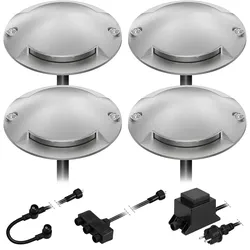 ledscom.de LED Boden-Aufbau-Leuchte Bunda, 2-flammig, für außen, befahrbar, kalt-weiß, 4er Set