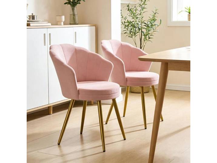 JEOBEST Lot de 2 Fauteuils de Salon Rembourrés en Tissu Chaise Coiffeuse Chaises avec Pieds en Métal pour Chambre Salon Rose