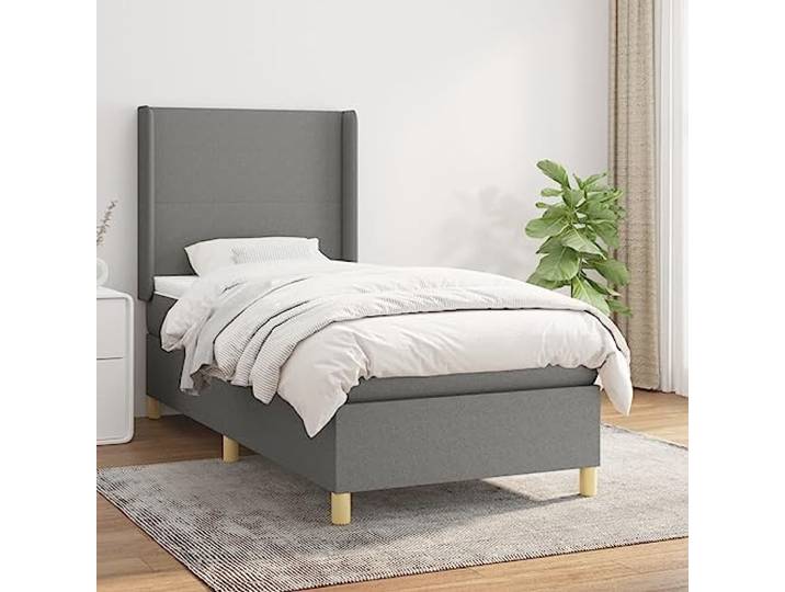 Strapazierfähiger atmungsaktiver Stoff höhenverstellbares Kopfteil Boxspringbett mit Matratze Dunkelgrau 90x200 cm Stoff Doppelbett mit verstellbarem Kopfteil und Taschenfederkernmatratze