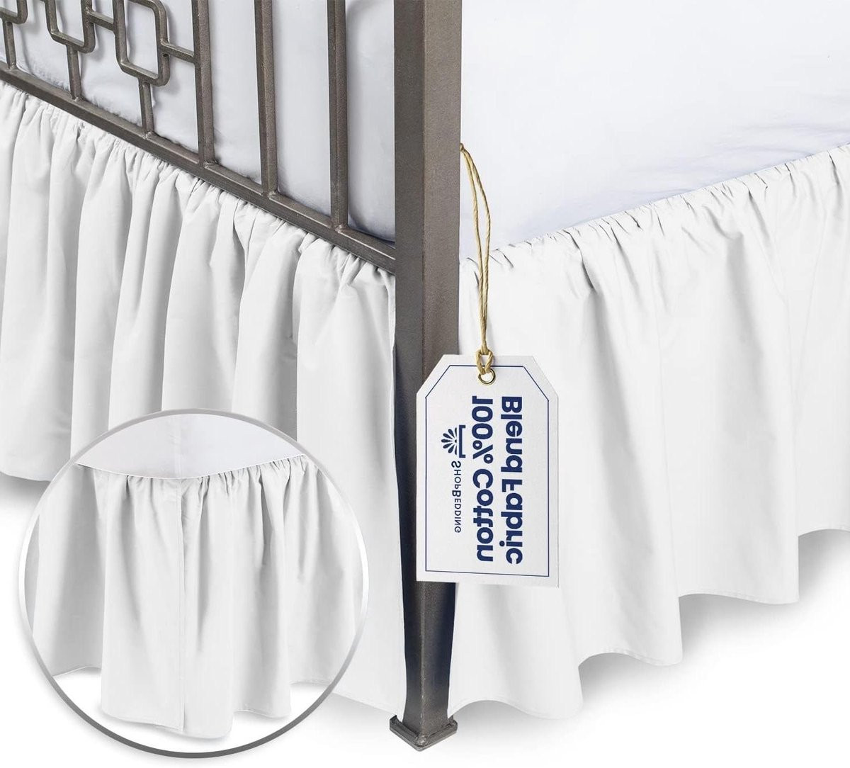 Wit Bedrok met Ruches en Split Corners voor King Size - 45 cm