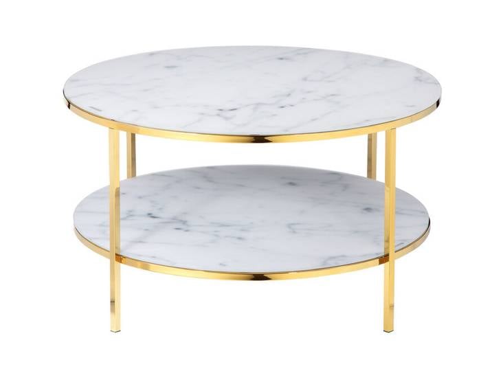 Couchtisch 80 x 80 cm rund gold/weiß mit Ablage