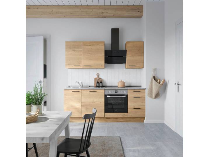 Küchenleerblock, Eiche & Schiefer, 210 cm, Metall, Vormontiert & Soft-Close, Nobilia