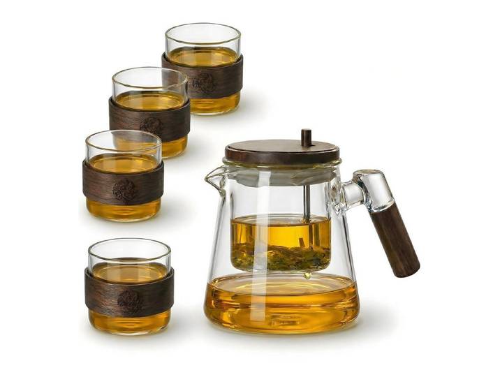 LuxusKollektion Teekanne Teekanne 800ml mit Sieb & 4 Tassen Glas, (1-St)