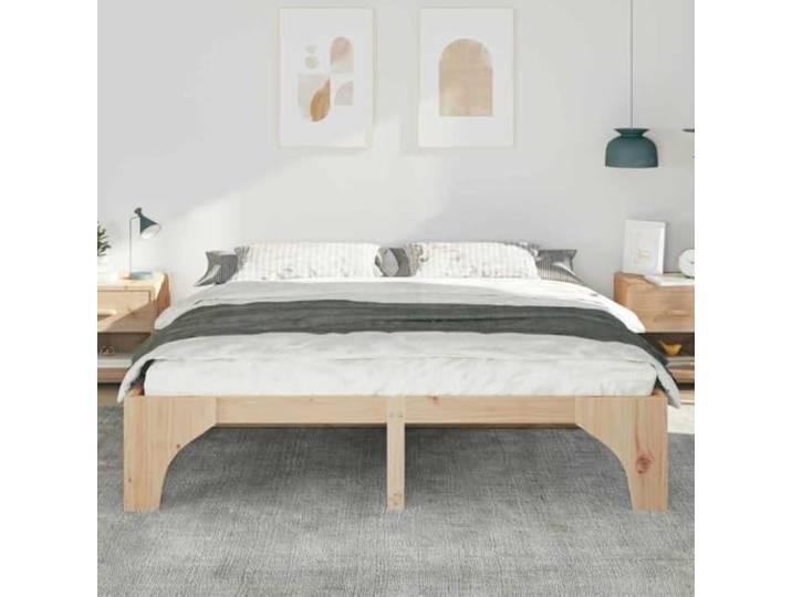 KTHLBRH Bettgestell, braun, 200 x 200 cm, Kiefer massiv Lattenrost inklusive, minimalistisches Design, einfache Wartung, 2 Personen